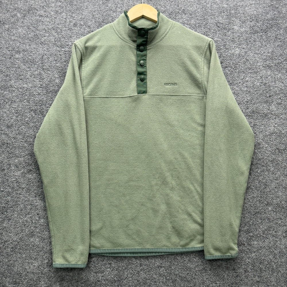 Ascend Fleece Pullover Mens S Sage Green Long Sleeve Snap Mock Outdoor Fleece